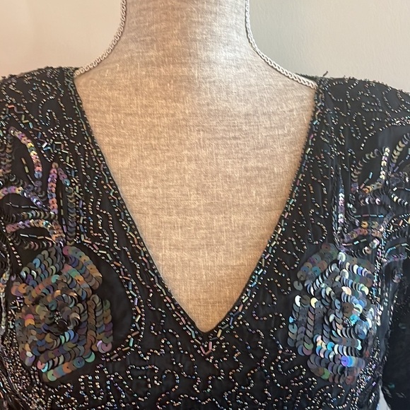 Gold Star Vintage Sequin Hand Beaded Blouse black new with tags size medium - Picture 2 of 9